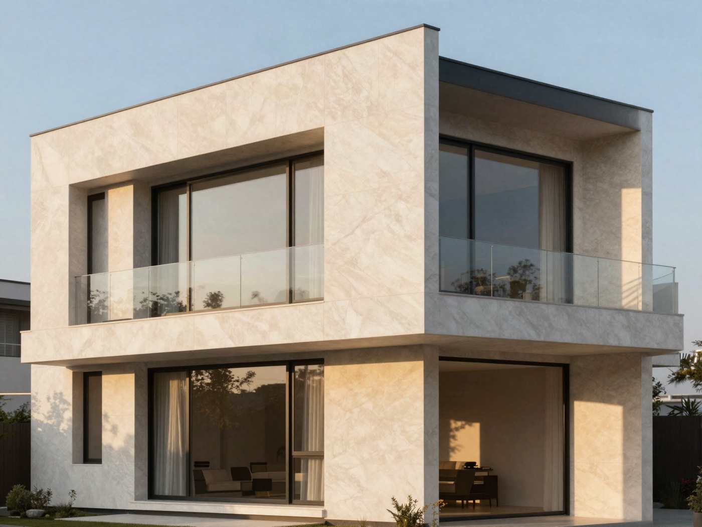 Fachada de vivienda revestida en piedra